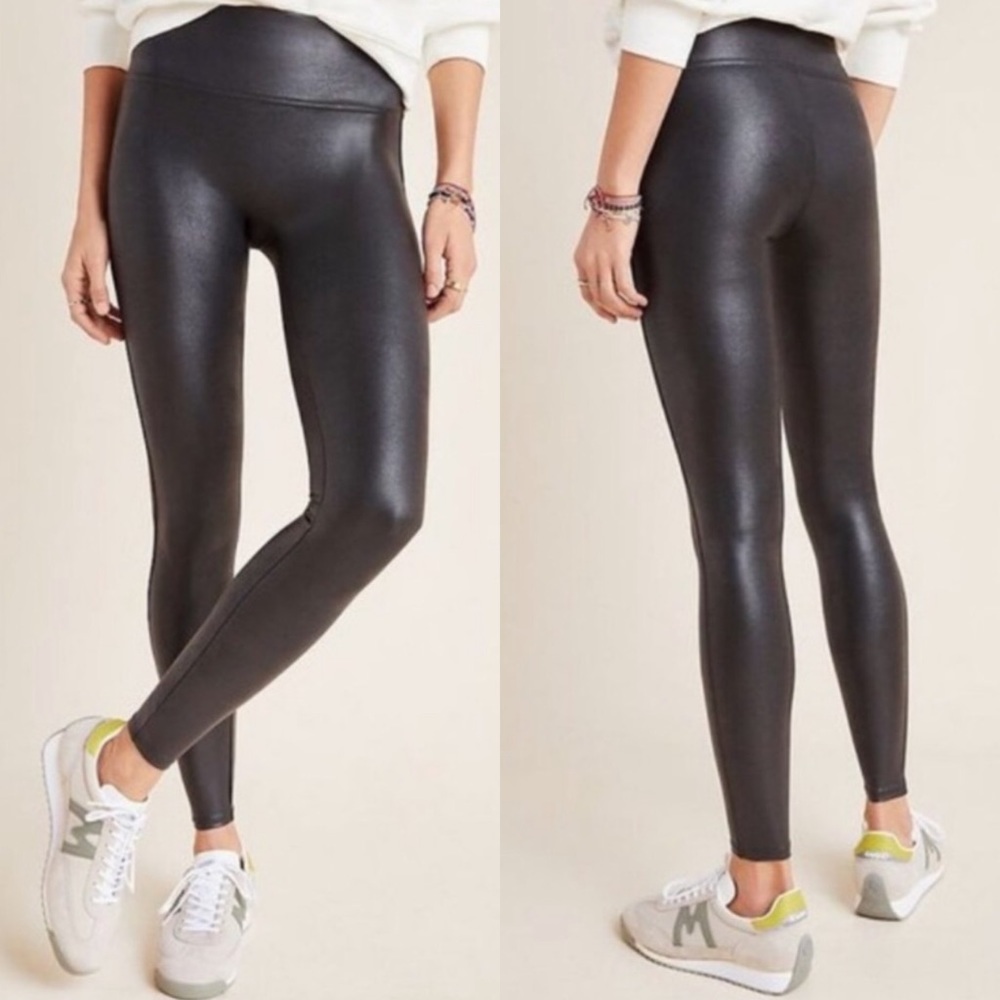 SPANX Faux Leather Black Leggings High Rise Women’s Size Large Shapewear